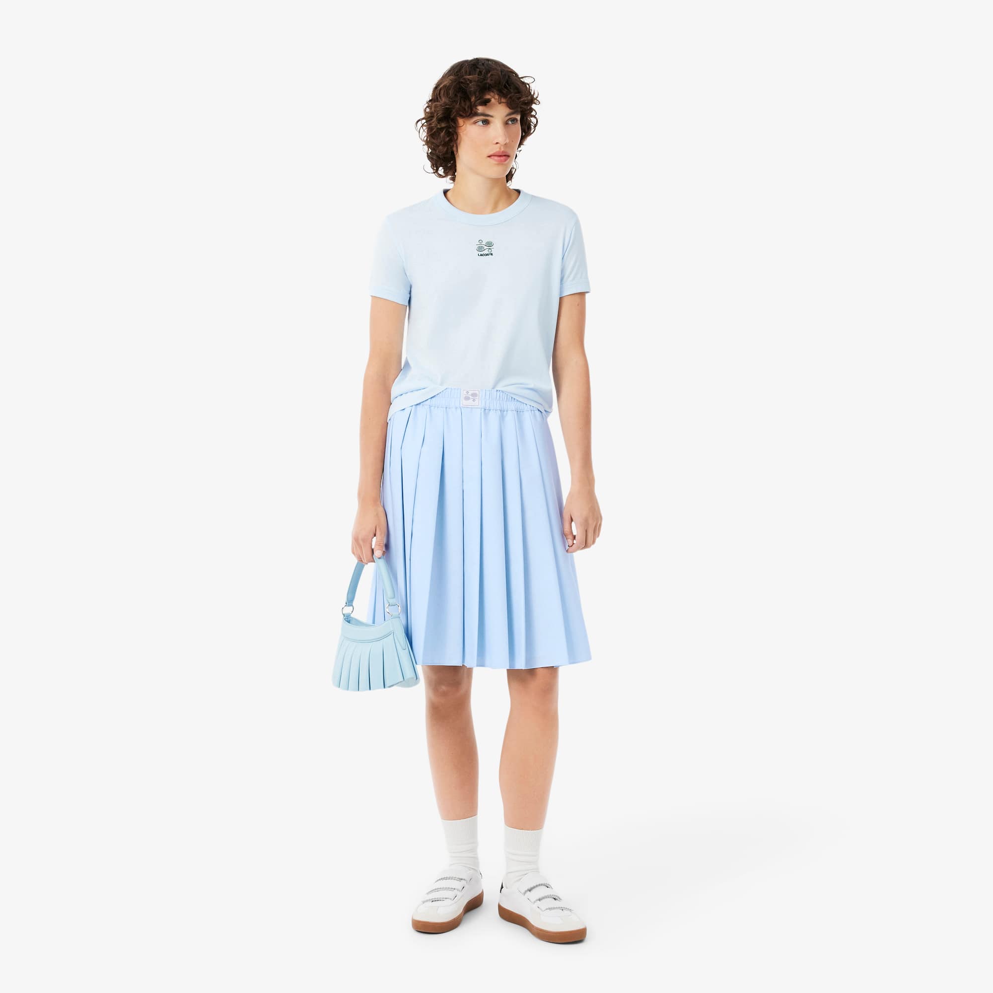 Lacoste Jupe plissée mi-longue effet Petit Piqué Taille 34 Bleu Dragée