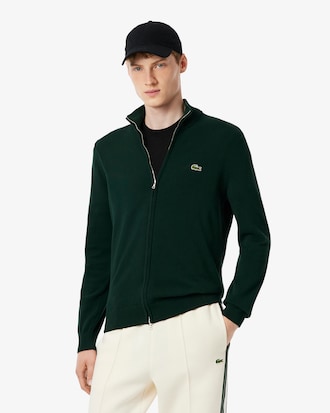 Pull zippé coton uni col montant