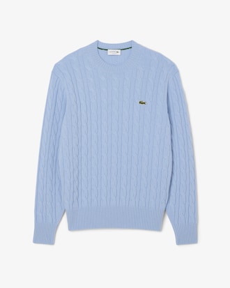 Pull torsadé en laine cardée col rond