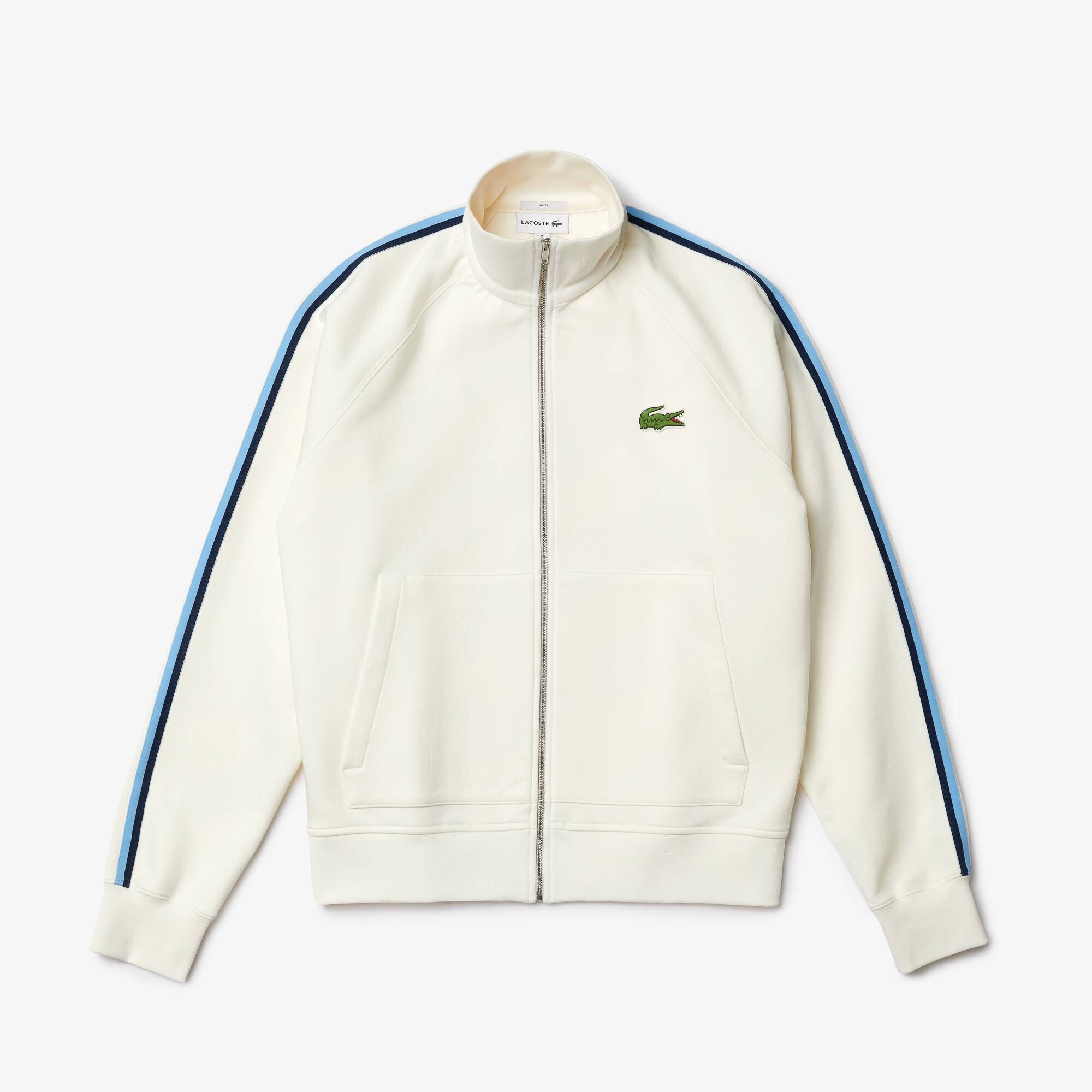 Lacoste Sweatshirt unisexe zippé à col montant en coton biologique Taille 7 - XXL Blanc