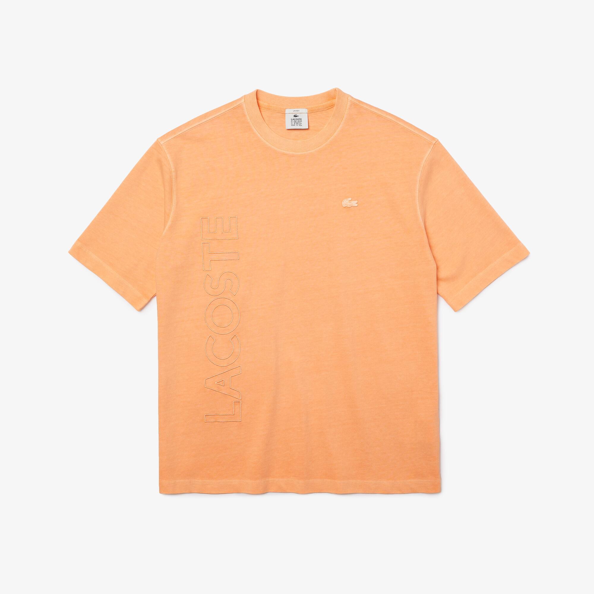T-shirt à col rond unisexe Lacoste LIVE loose fit en coton délavé Taille 5 - L Orange Clair