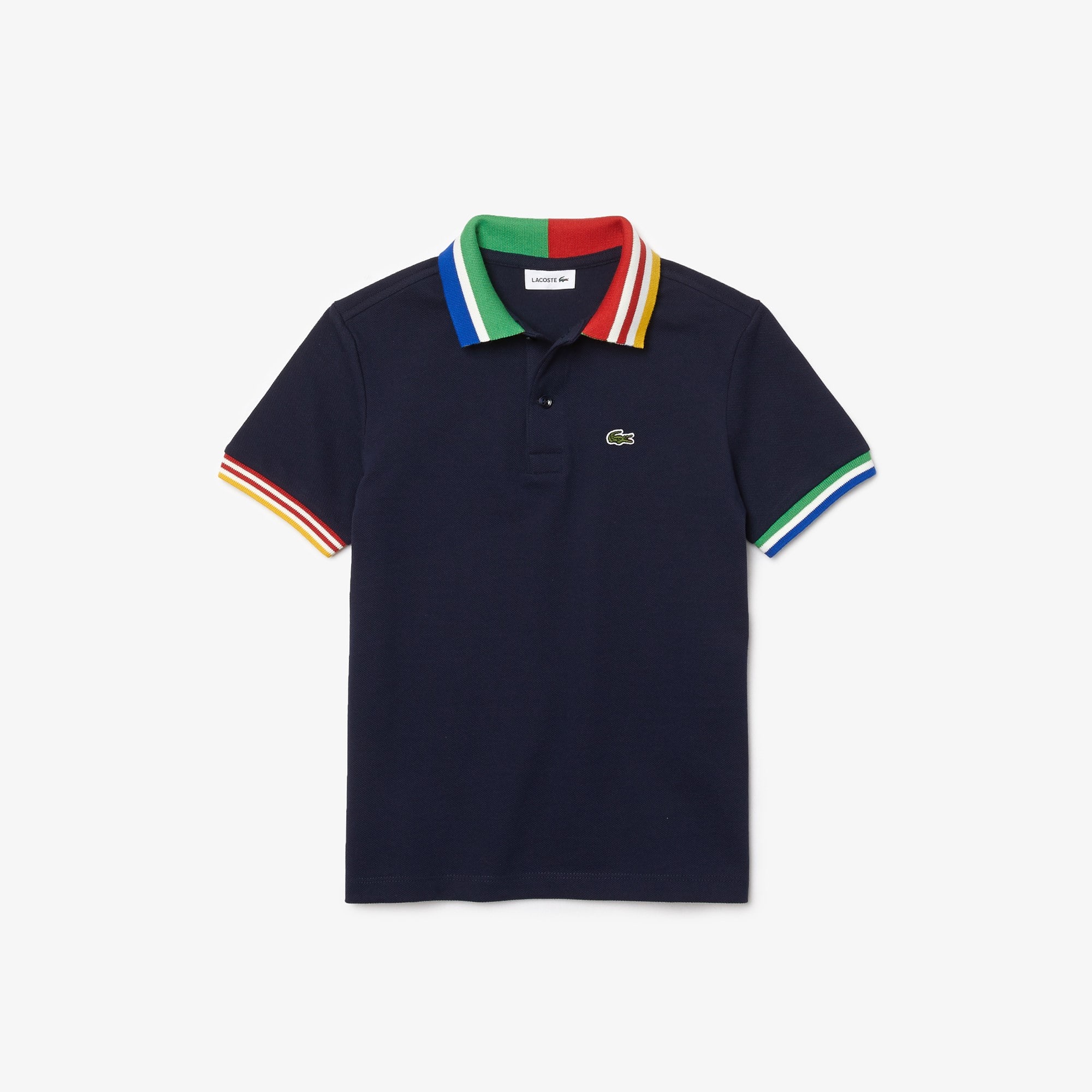 Polo Garçon Lacoste en piqué de coton avec détails rayés Taille 5 ans Bleu Marine / Blanc