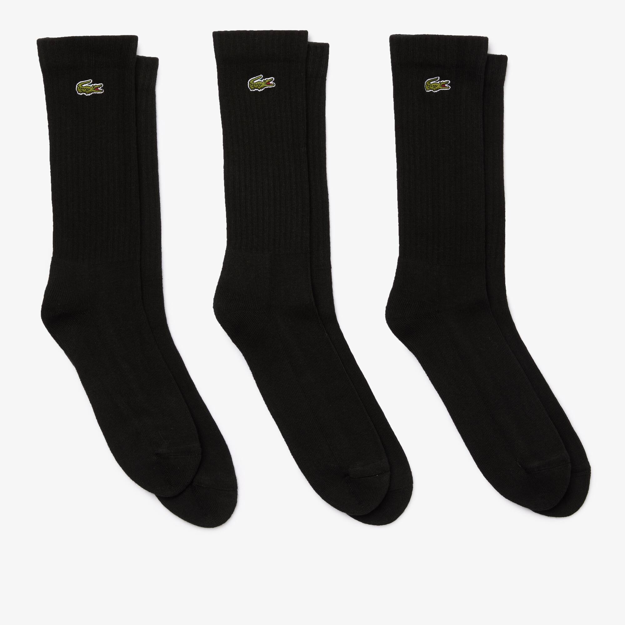 Lot de 3 paires de chaussettes montantes Lacoste SPORT en coton uni Taille 36 - 40 Noir