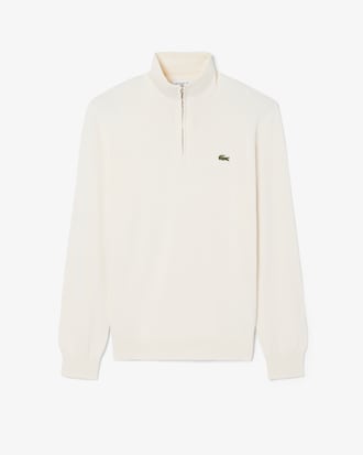 Pull zipp&eacute; coton uni col montant