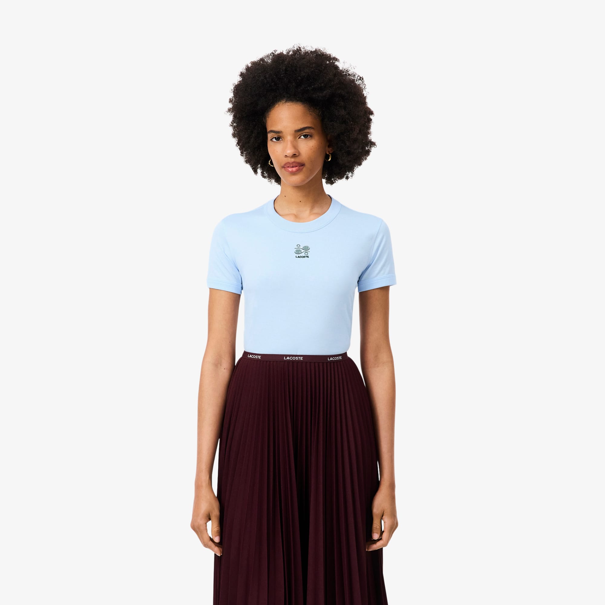 Lacoste T-shirt jersey broderie Taille 36 Bleu Dragée