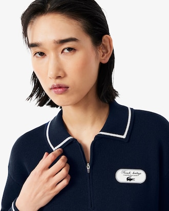 Pull col polo zipp&eacute; Tennis H&eacute;ritage badge