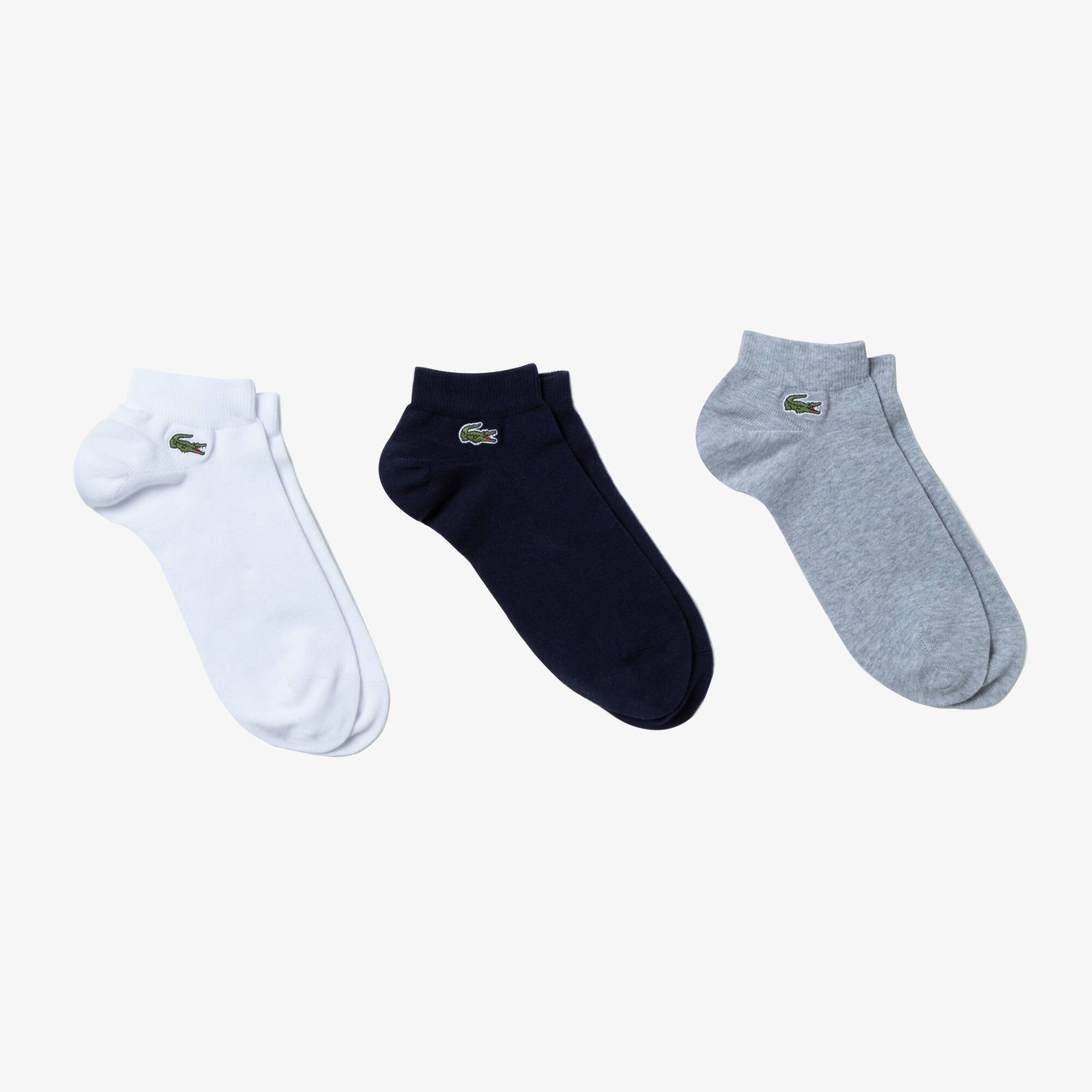Lot de 3 paires de chaussettes basses Lacoste SPORT en coton uni Taille 41 - 46 Gris Chiné / Bleu Ma