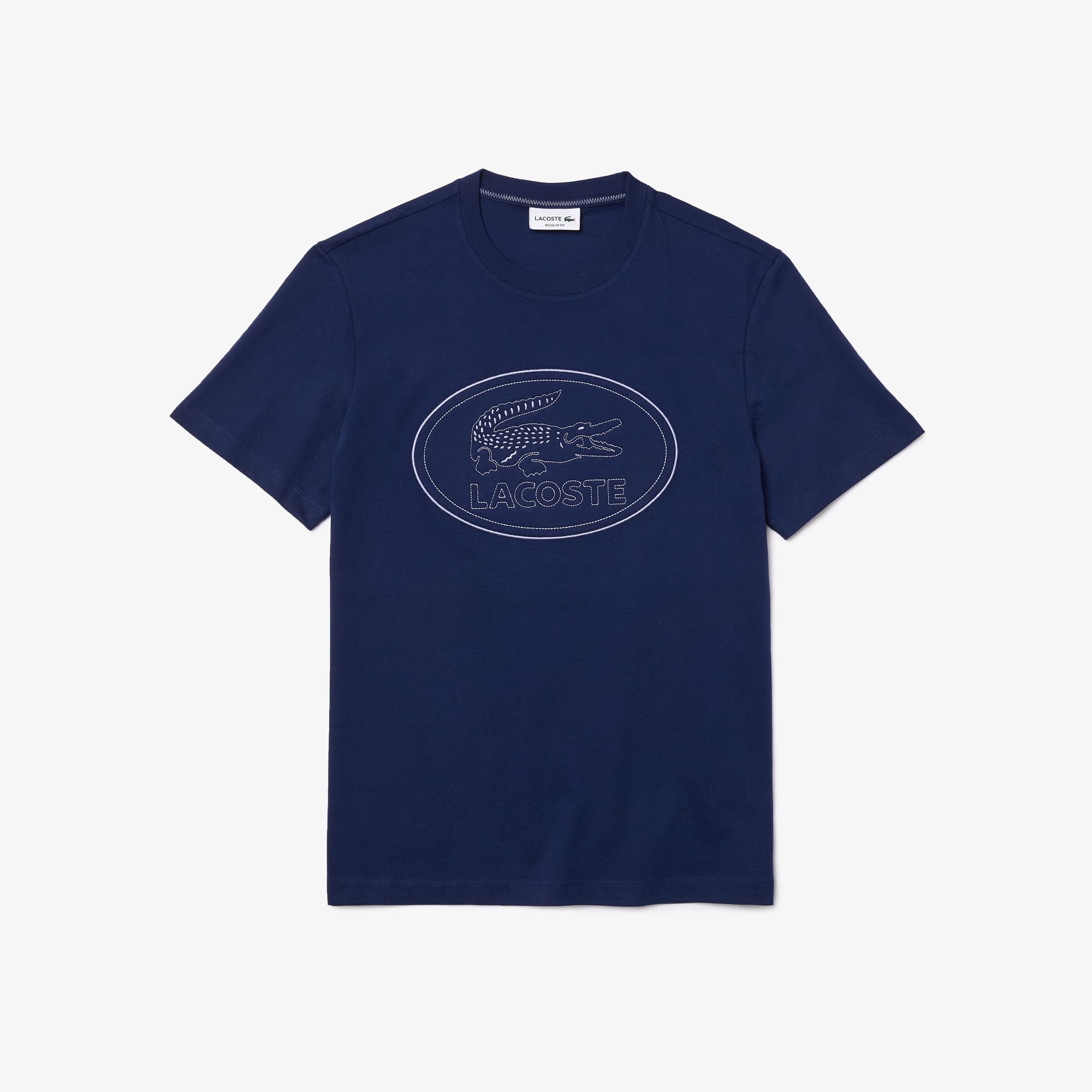 Lacoste T-shirt à col rond en coton avec logo brodé Taille 4 - M Bleu