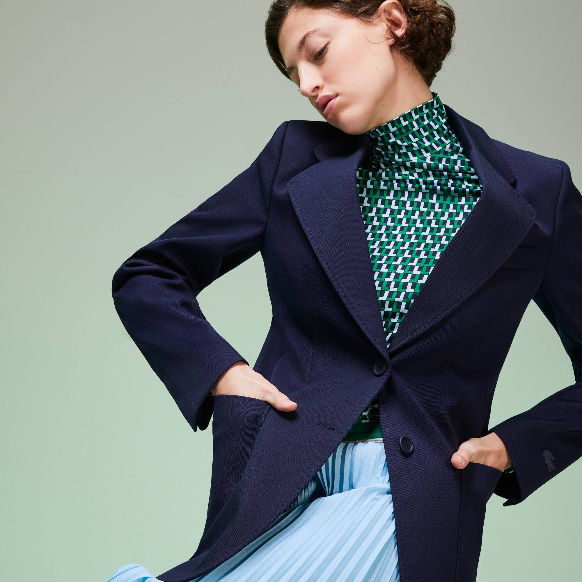 Lacoste Blazer Édition Défilé en laine mélangée unie Taille 42 Bleu Marine