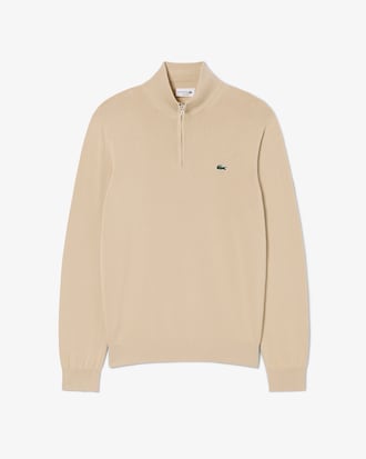 Pull zipp&eacute; coton uni col montant