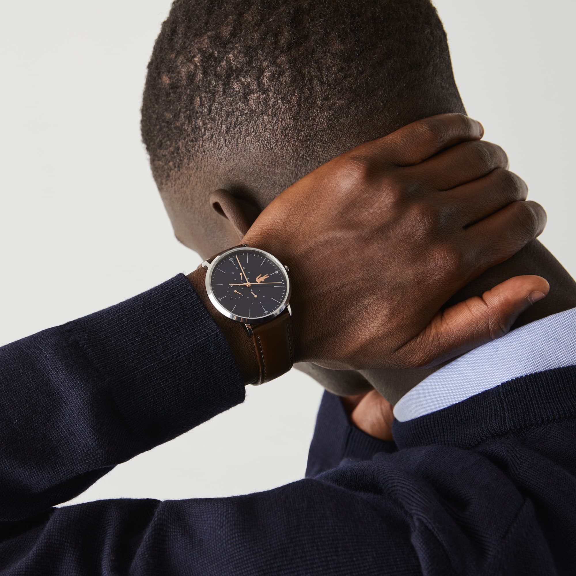 Lacoste Montre homme Moon multifonctions ultra-fine avec bracelet en cuir marron Taille Taille uniqu