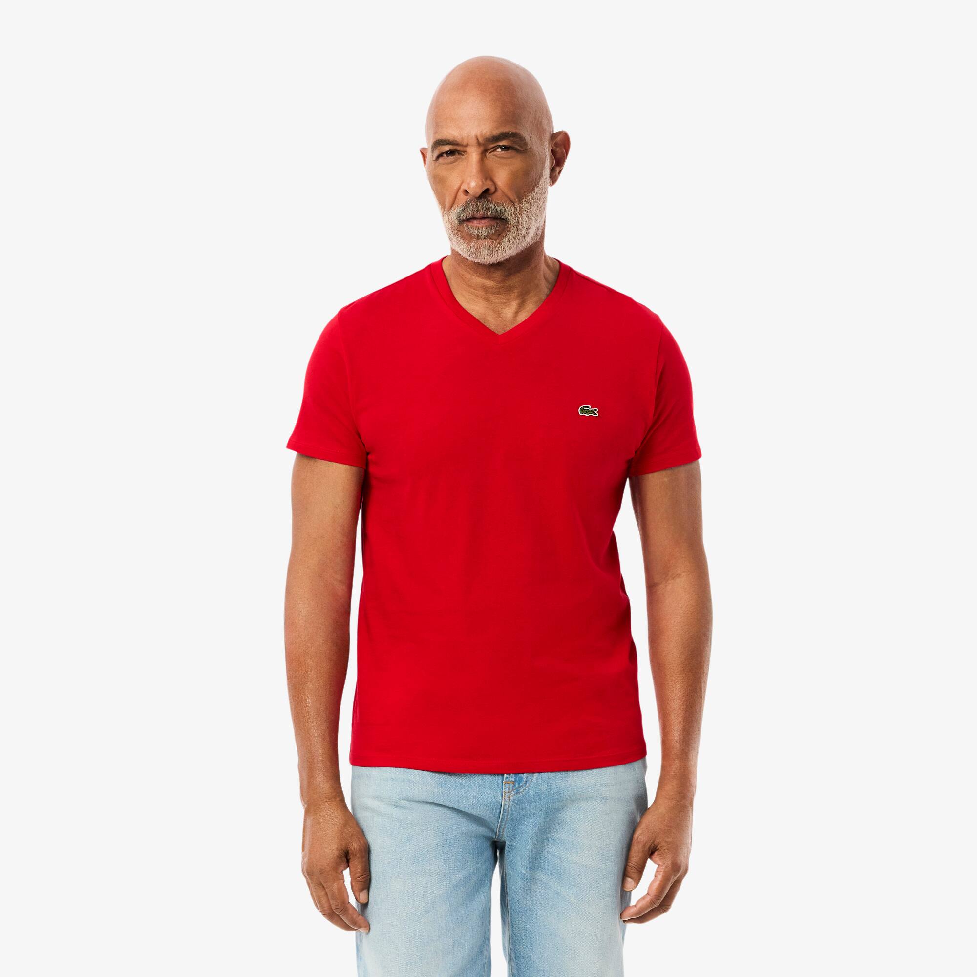 Lacoste T-shirt col V en jersey de coton pima uni Taille 8 - 3XL Rouge