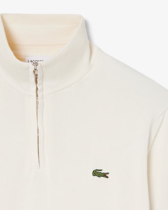 Pull zipp&eacute; coton uni col montant