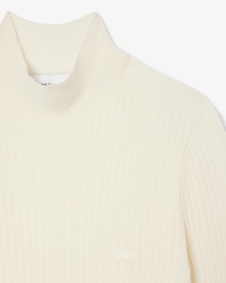 Pull col montant côtelé laine mérinos