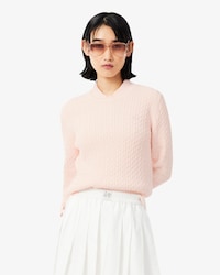 Pull maille torsad&eacute;e d&eacute;tails ray&eacute;s