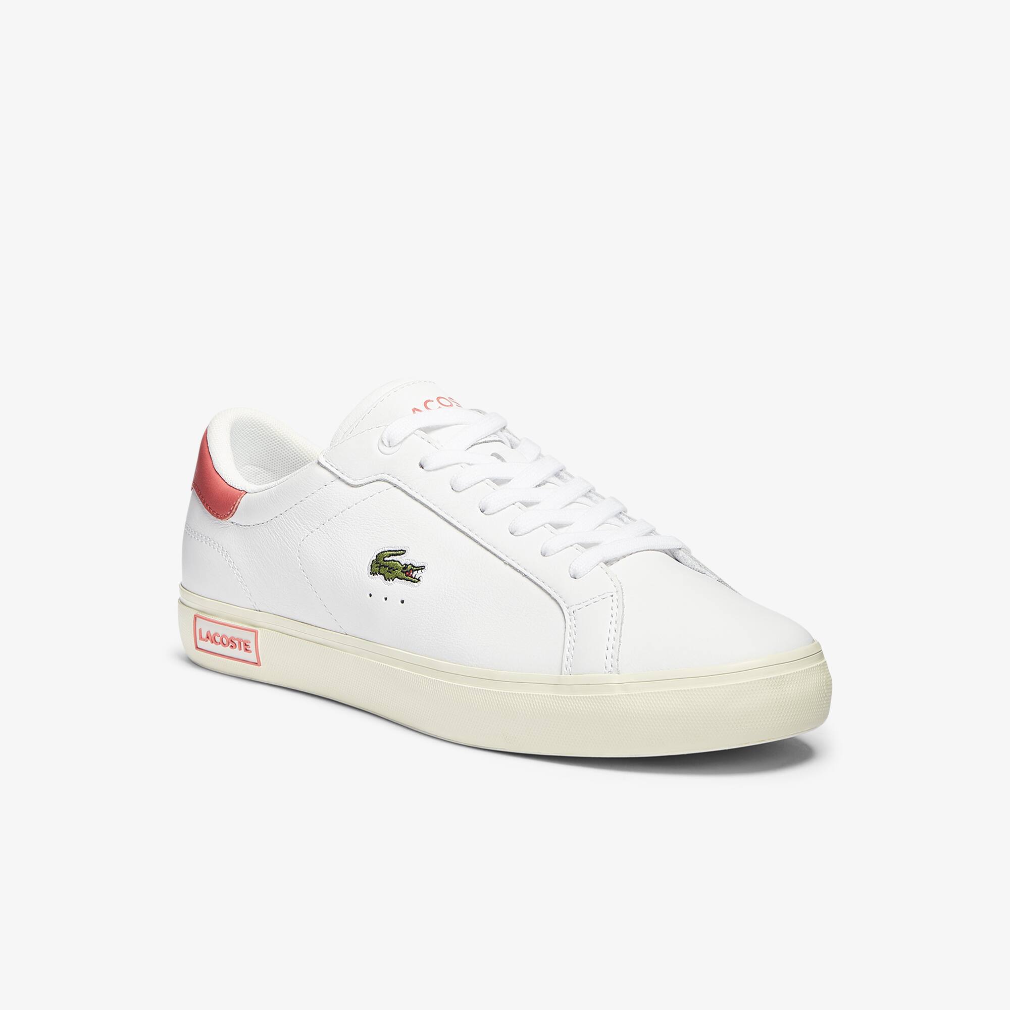 Lacoste Sneakers Powercourt homme en cuir souple Taille 40.5 Blanc/rose