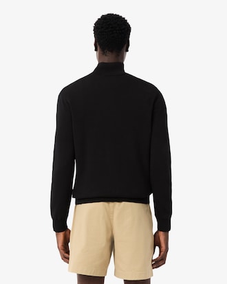 Pull zipp&eacute; coton uni col montant