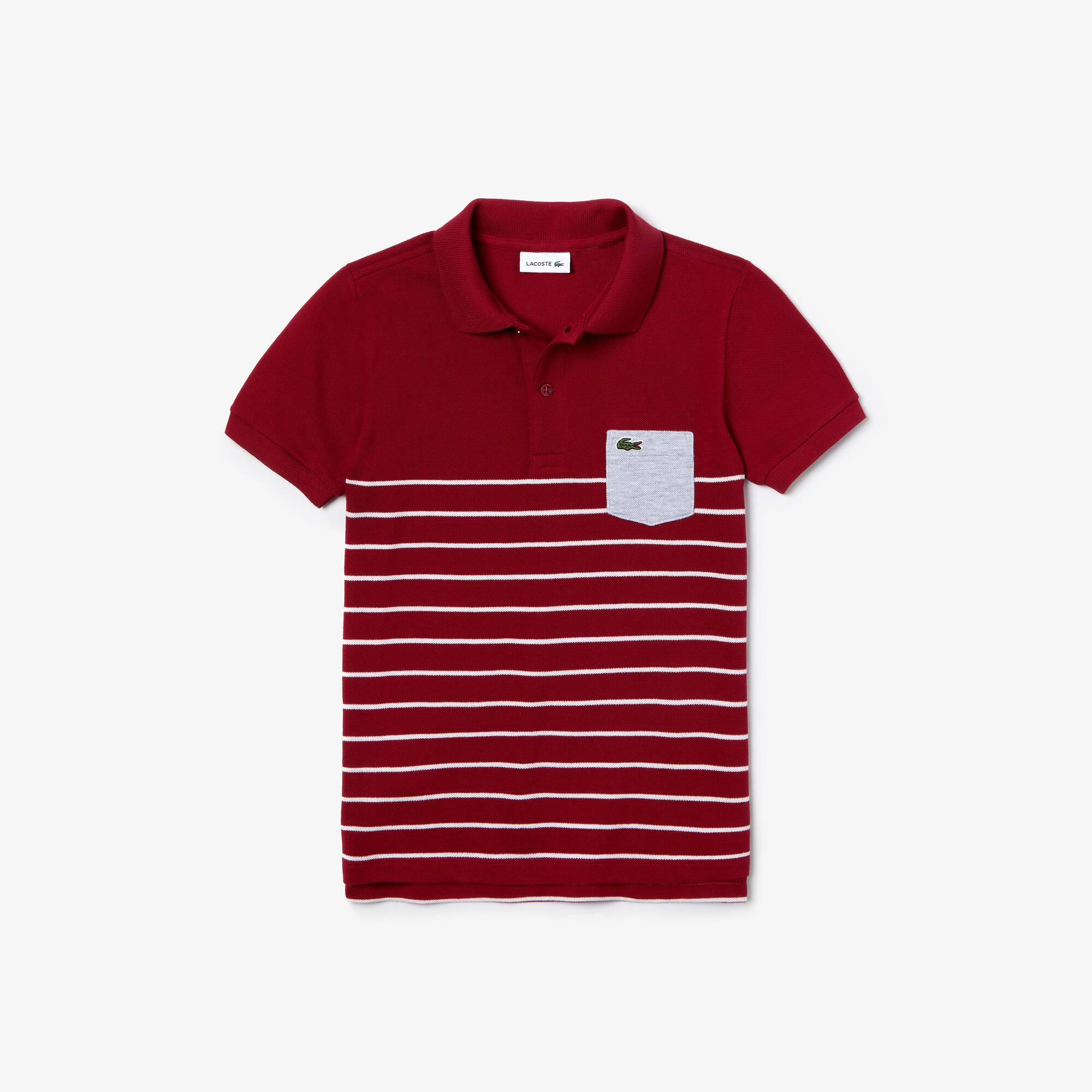 Polo Garçon Lacoste en piqué de coton rayé avec poche contrastée Taille 1 an Bordeaux / Blanc / Gris