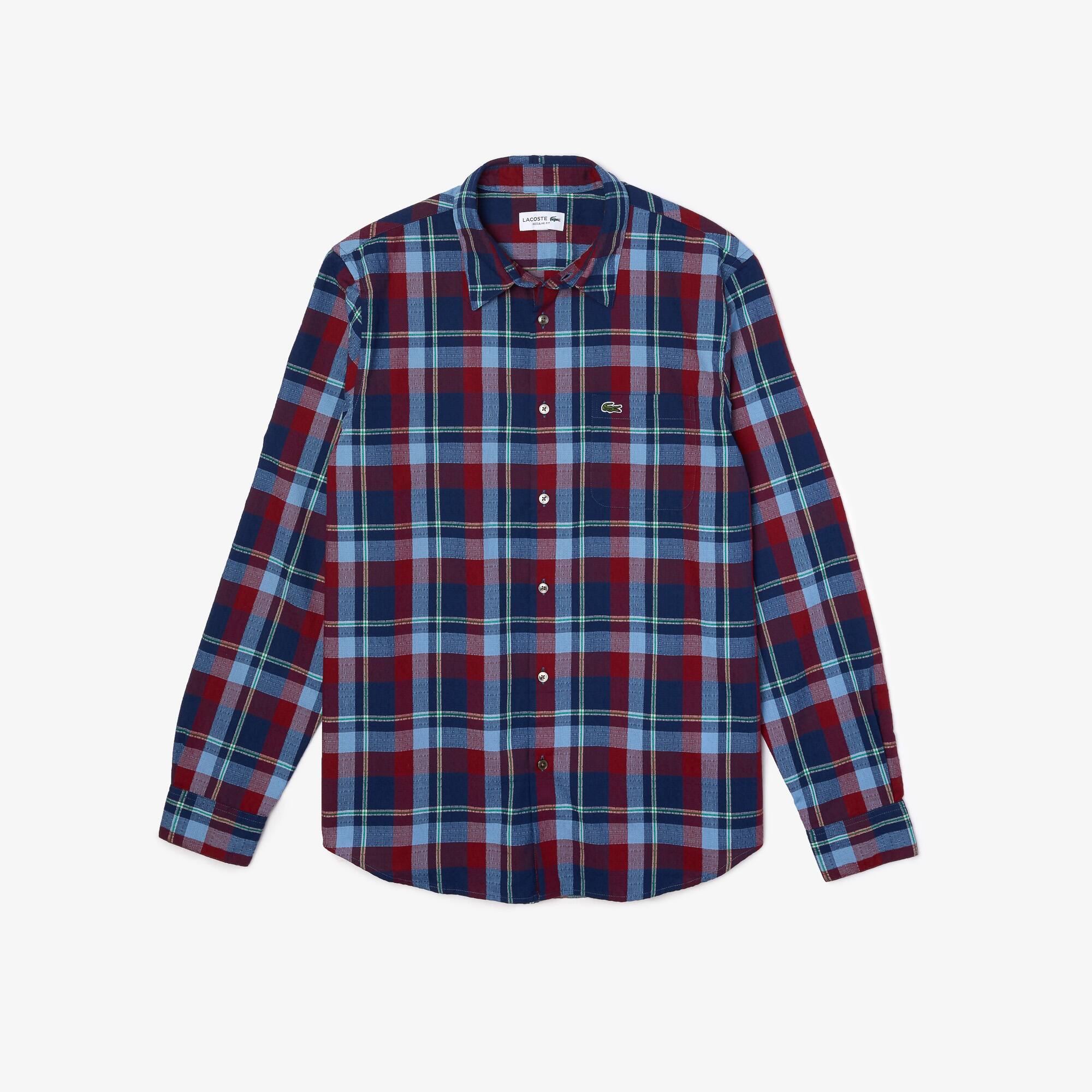 Lacoste Chemise regular fit en toile de coton à carreaux Taille 41 Bleu / Bordeaux / Bleu