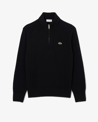Zipped High Neck Carded Wool Sweater