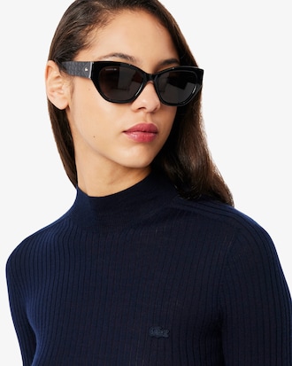 High Neck Ribbed Knit Merino Wool Sweater