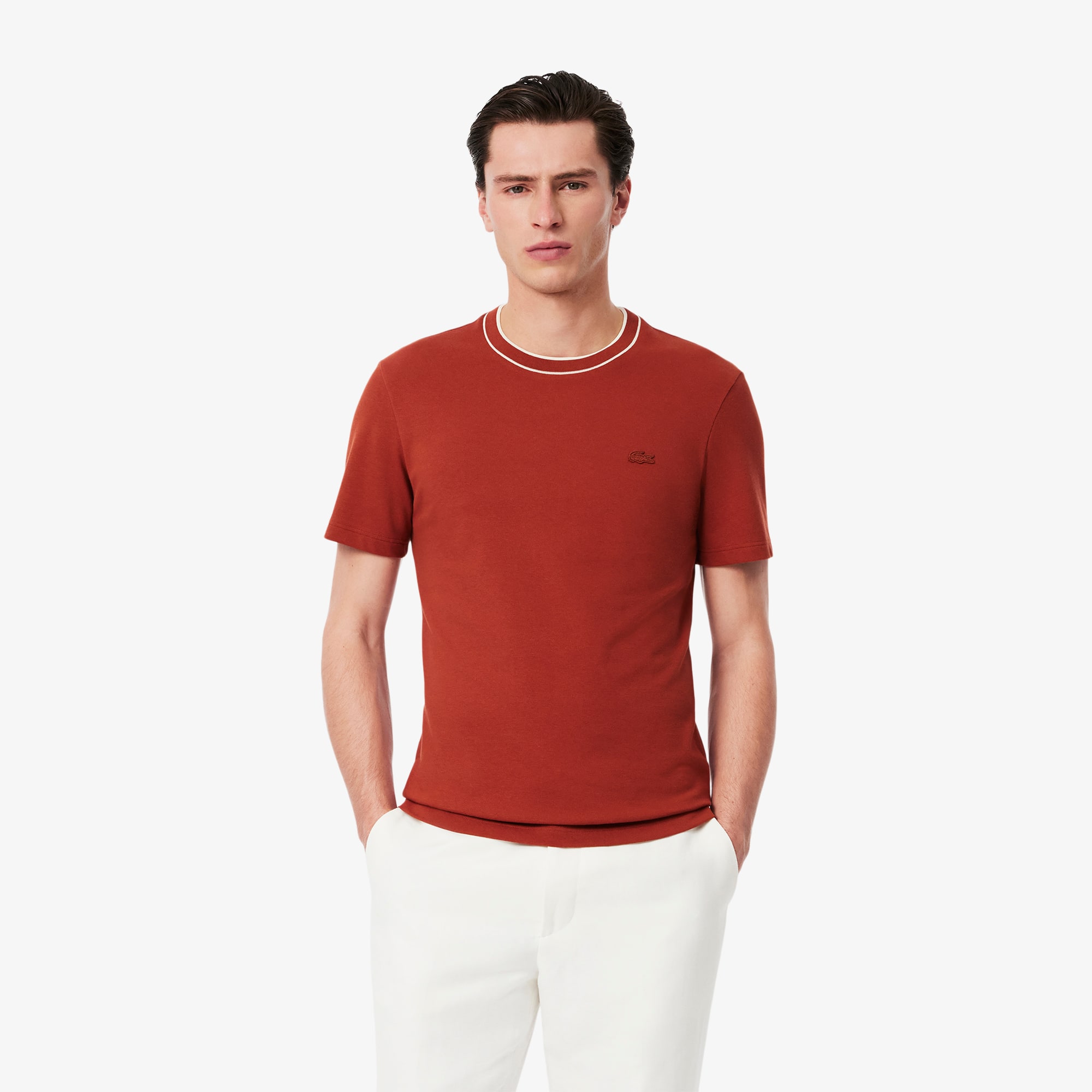 Stretch Piqué Stripe Collar T-shirt - Men's t-shirts - New