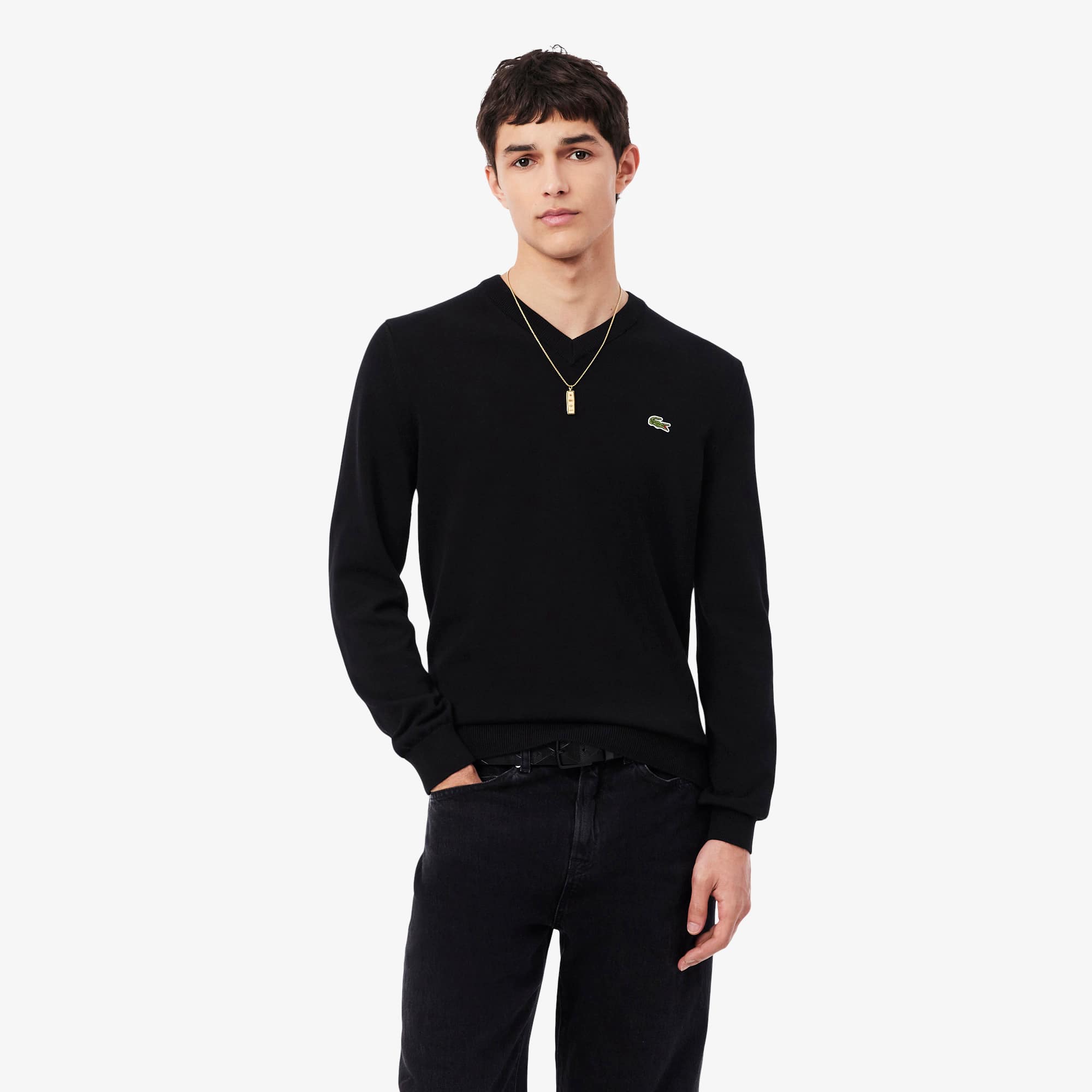 Monochrome Cotton V-neck Sweater - Men's Knitwear - New In 2026
