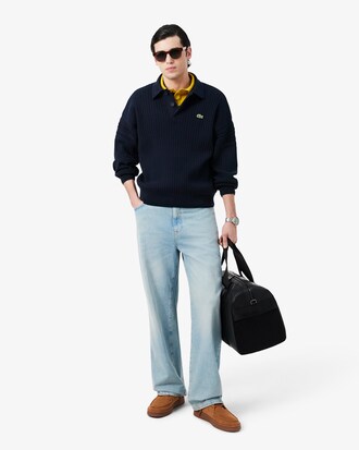 French Made Cotton Polo Collar Sweater