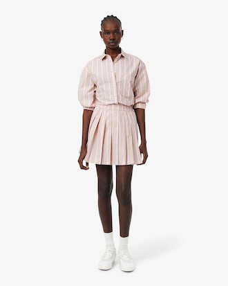 Poplin Short Striped Pleated Skirt