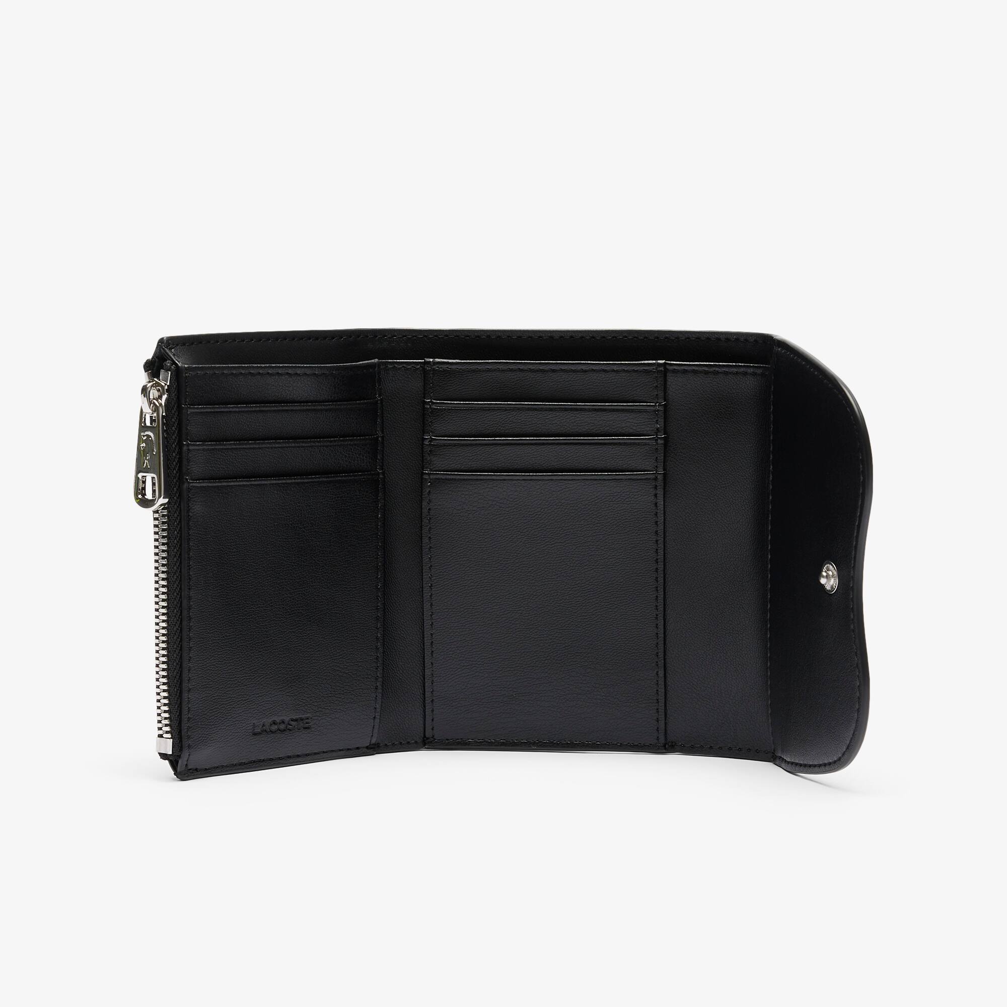 折りたたみ財布 LACOSTE LORA Compact Half Wallet Black Color Lora Zipped Leather Billfold - Women's Wallets & Small