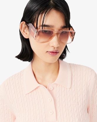 Striped Cable Knit Polo Collar Sweater