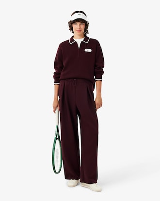 Badge Accent Tennis Heritage Zipped Polo Collar Sweater