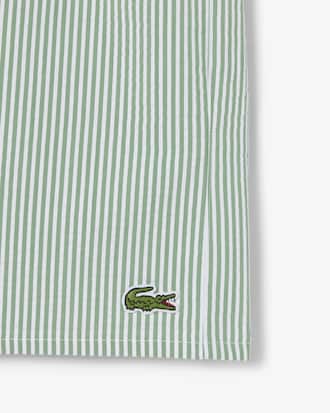 Mid Length Striped Textured Swim Trunks