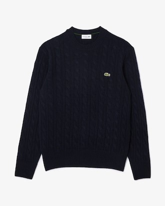 Cable Knit Carded Wool Crew Neck Sweater