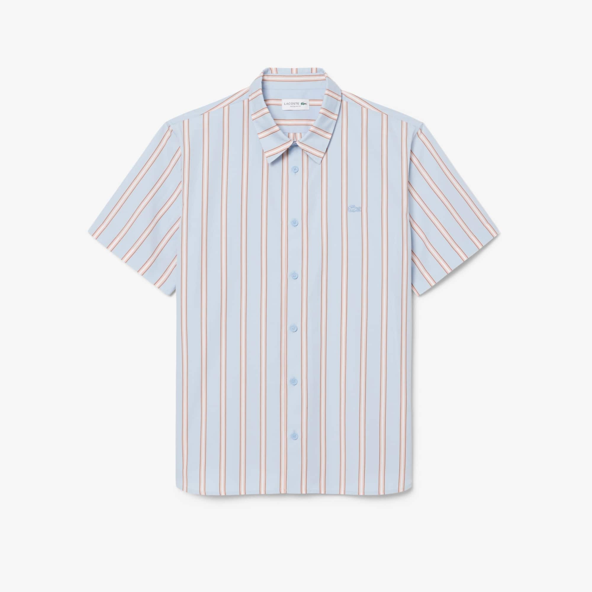 Regular Fit Striped Poplin Shirt - Men's Short Sleeves Shirts