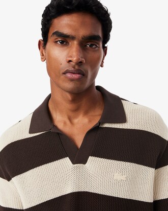 Short Sleeved Striped Polo Collar Sweater