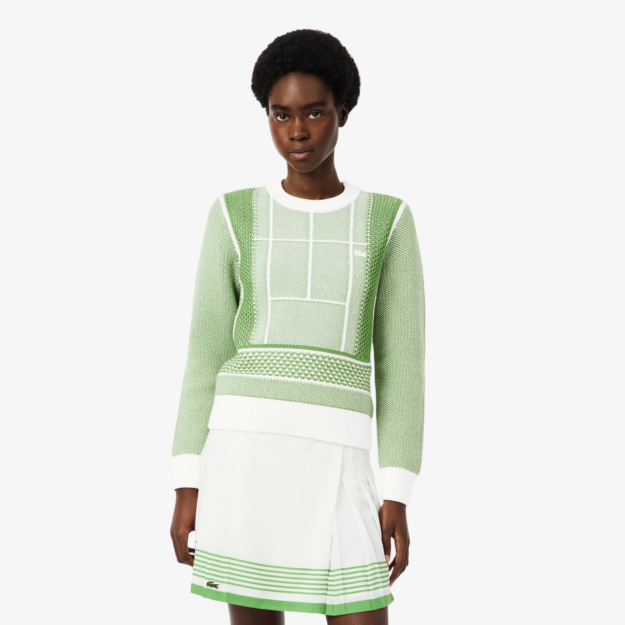 トップス 2601067 UND HERRINGBONE JACQUARD KNIT Tennis Court Graphic Jacquard Sweater - Women's Knitwear - New In