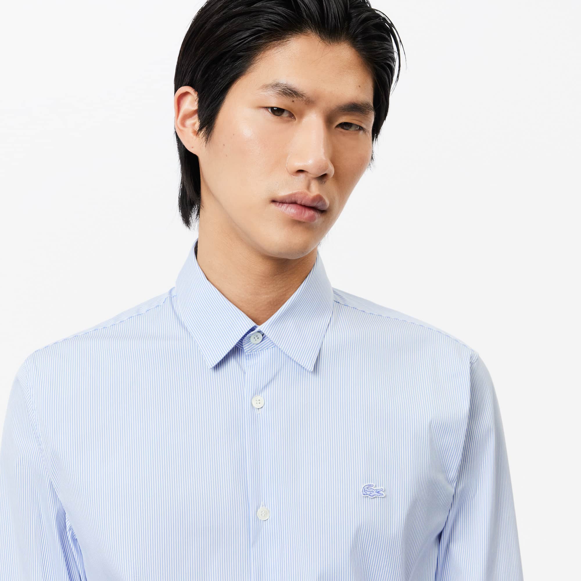 Slim Fit Striped Stretch Poplin Shirt - Men's Long Sleeves