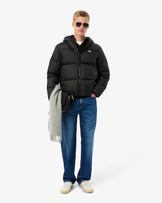 Short Water-Repellent Hooded Puffed Jacket