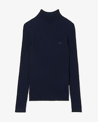 High Neck Ribbed Knit Merino Wool Sweater