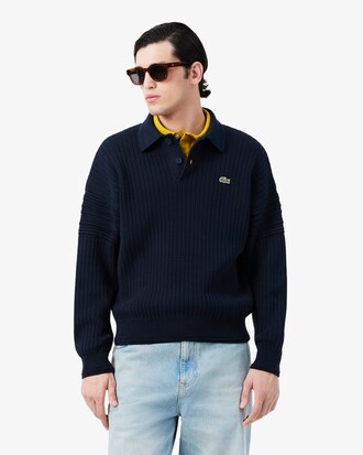 French Made Cotton Polo Collar Sweater