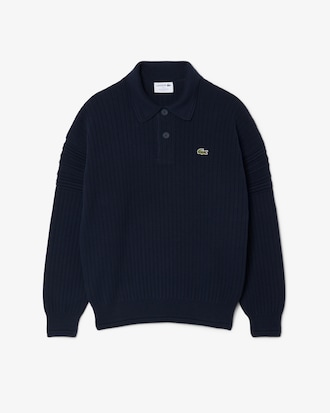 French Made Cotton Polo Collar Sweater