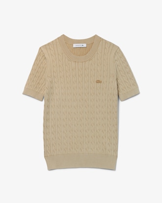 Washed Effect Cable Knit Sweater