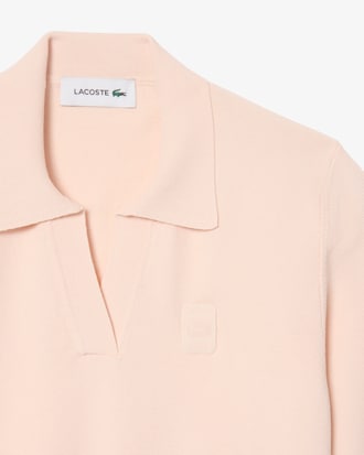 Regular Fit Open Neck Badge Accent Knit Polo Shirt