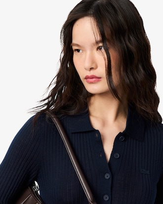 3D Knit Merino Wool Polo Collar Sweater