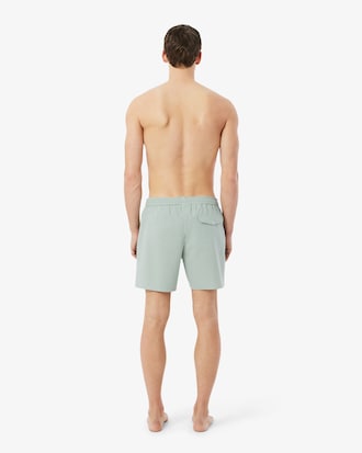 Mid Length Striped Textured Swim Trunks