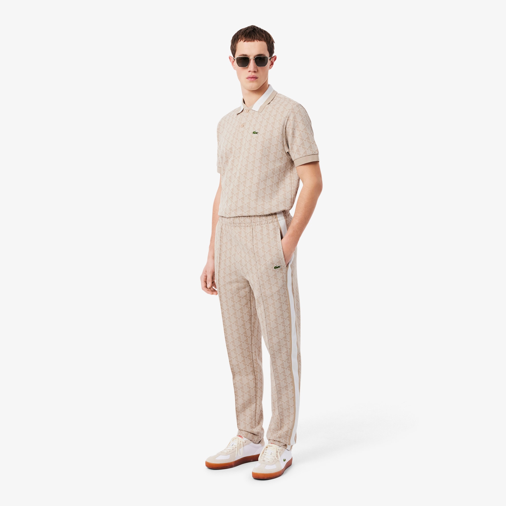 Lacoste Paris Monogram Sweatpants Size 4 - M Beige / White