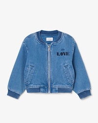 Padded Badge Accent Denim Bomber Jacket