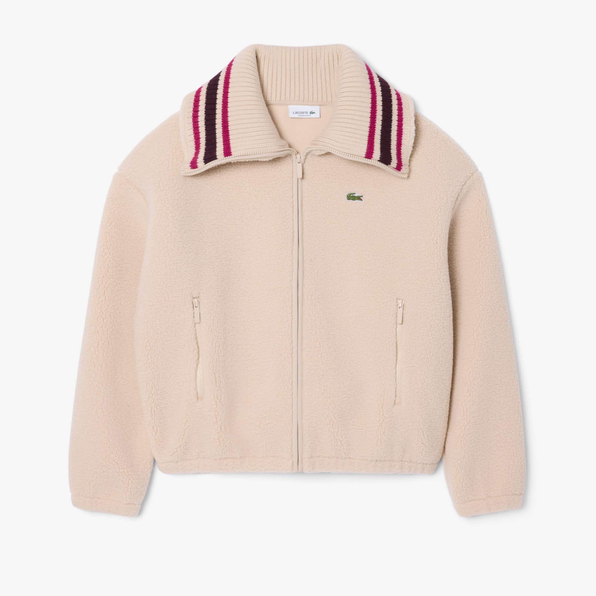Oversized Striped Ribbed Collar Sherpa Jacket - undefined - New In