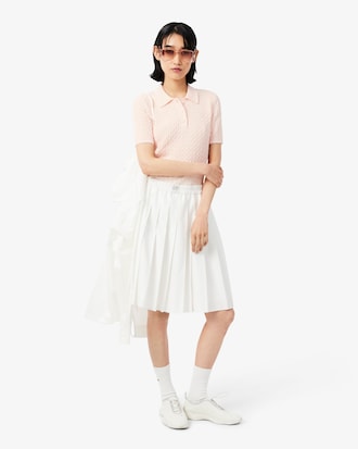 Striped Cable Knit Polo Collar Sweater